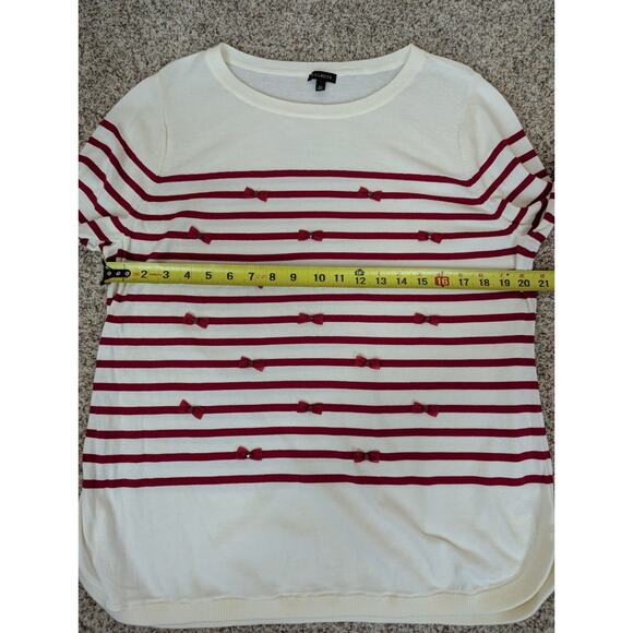 Talbots Lightweight Sweater Ivory with Red Stripes Mini Bows 3/4 Sleeves Size XL - Picture 9 of 11